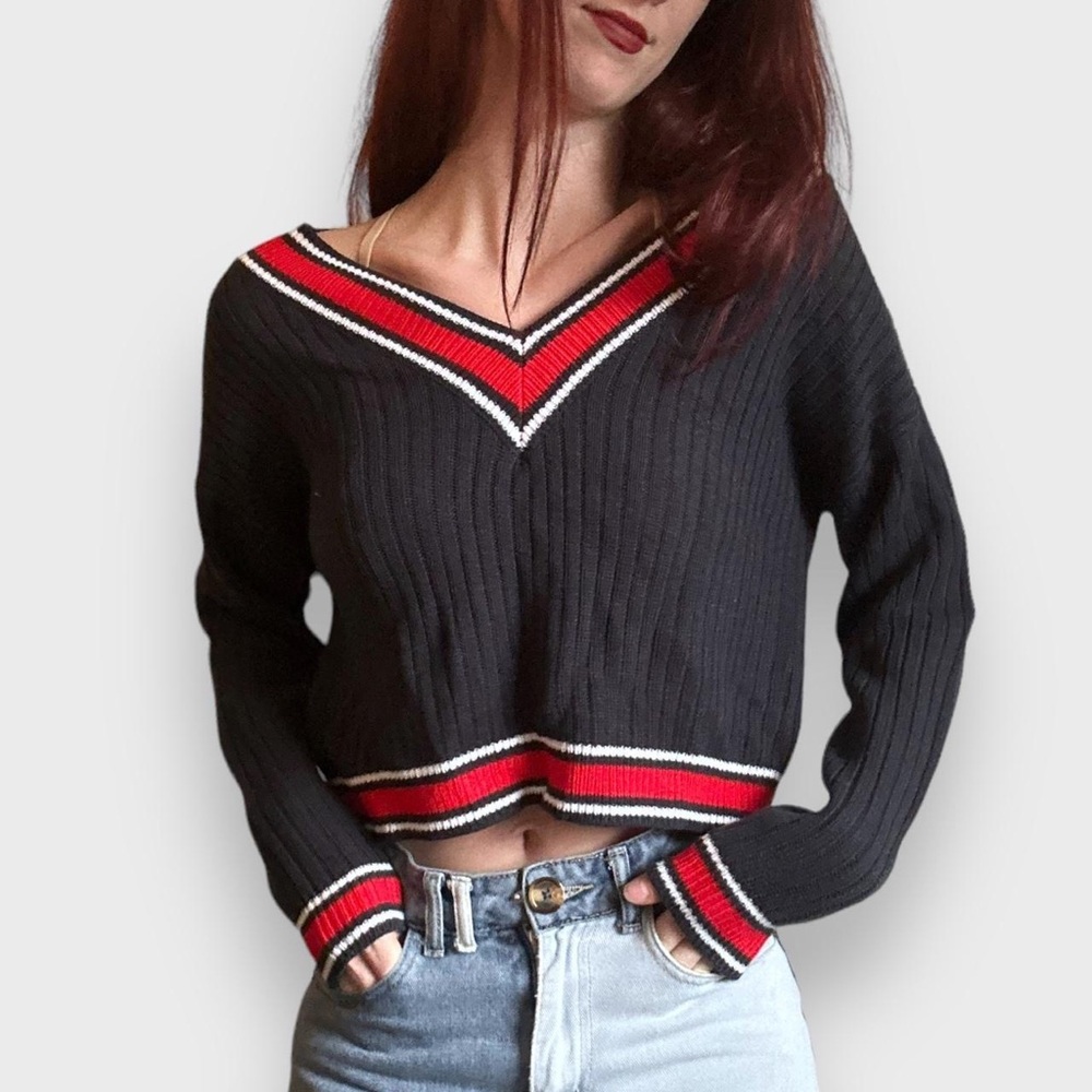 V-Neck Striped Sweater - Size L